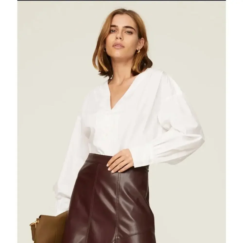 Jason Wu Collarless White Button Up Blouse XL